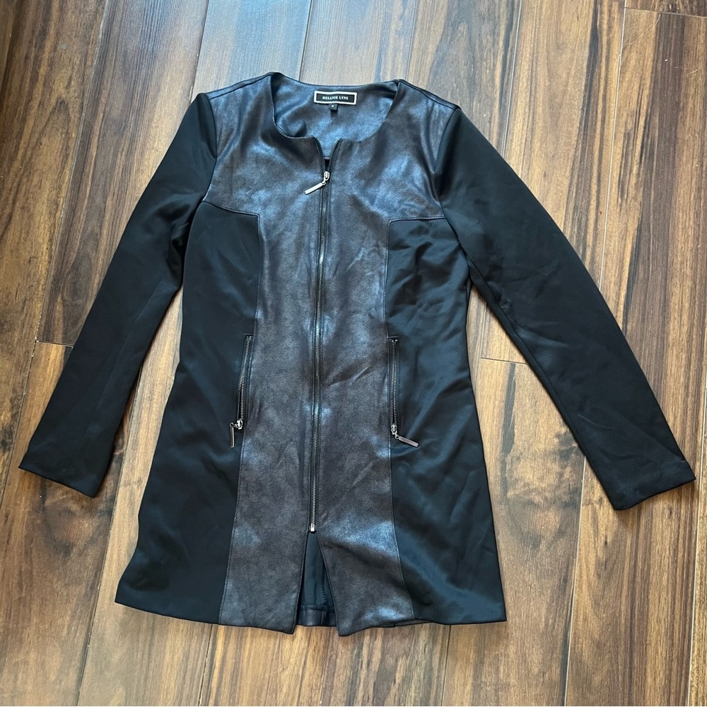 Melanie Lyne Black Faux Leather Panel Zip Front Jacket Size 6 - Picture 2 of 7